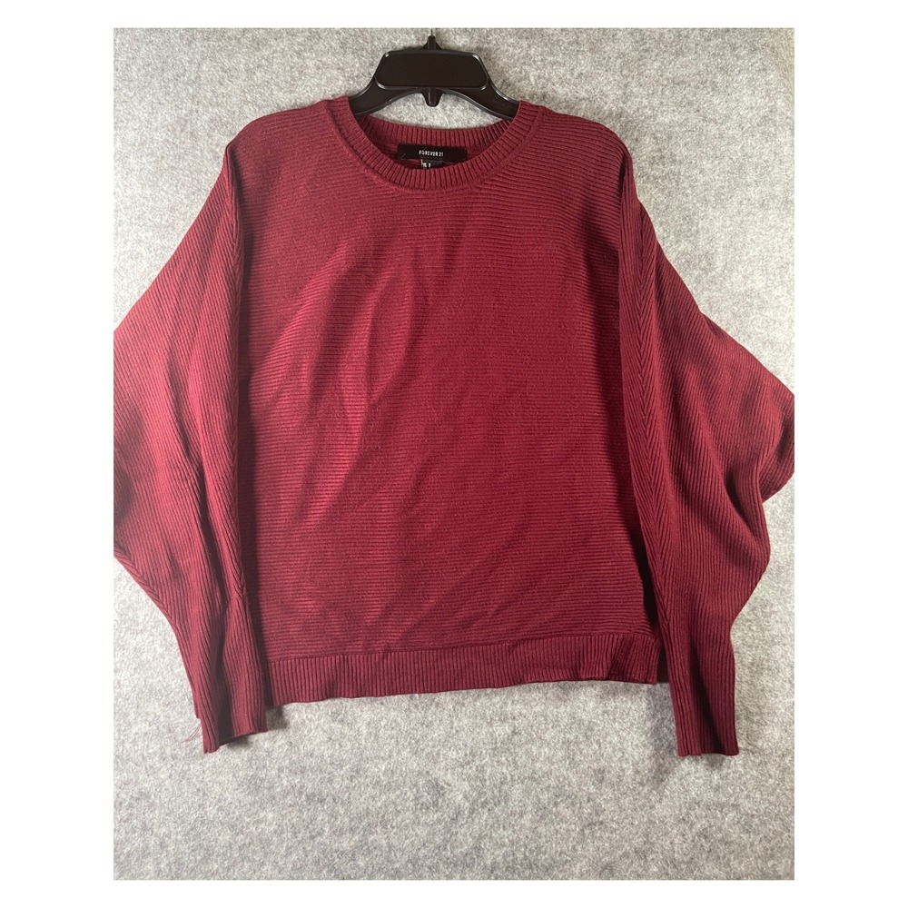 Forever 21 Burgundy Batwing Knit Sweater Womens Small Crew Neck Ribbed Pullover